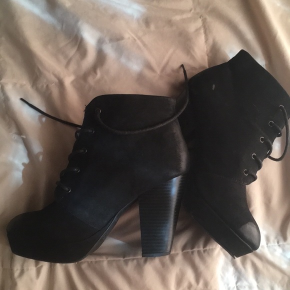 Shoes - Faux Suede Heeled Boots